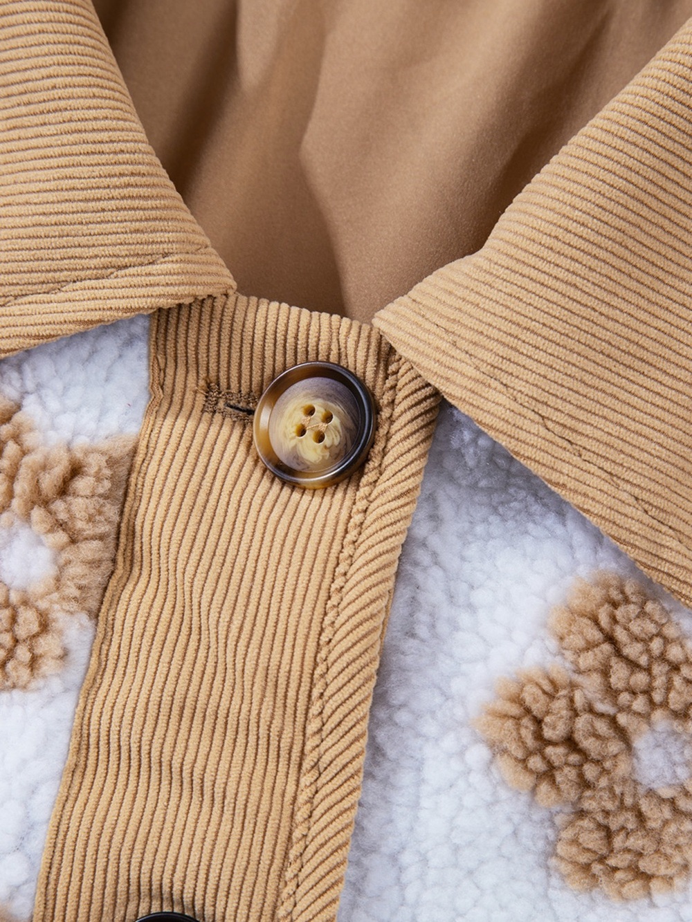 Flower Pattern Button Up Fleece Jacket - Picture 10 of 14